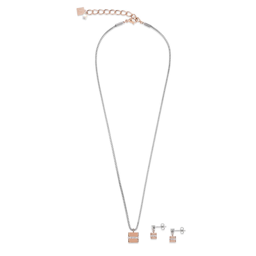 Earrings Cube stainless steel rose gold & crystals pavé crystal