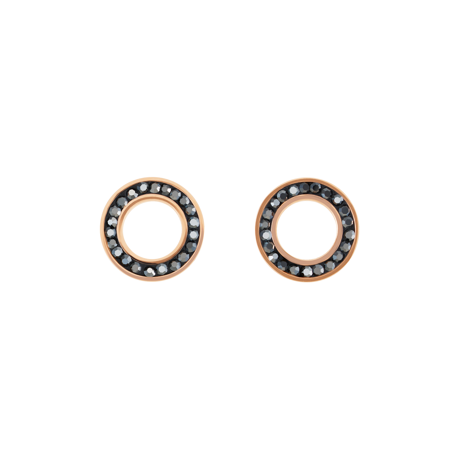 Earrings Ring Crystals pavé anthracite small & stainless steel rose gold & silver