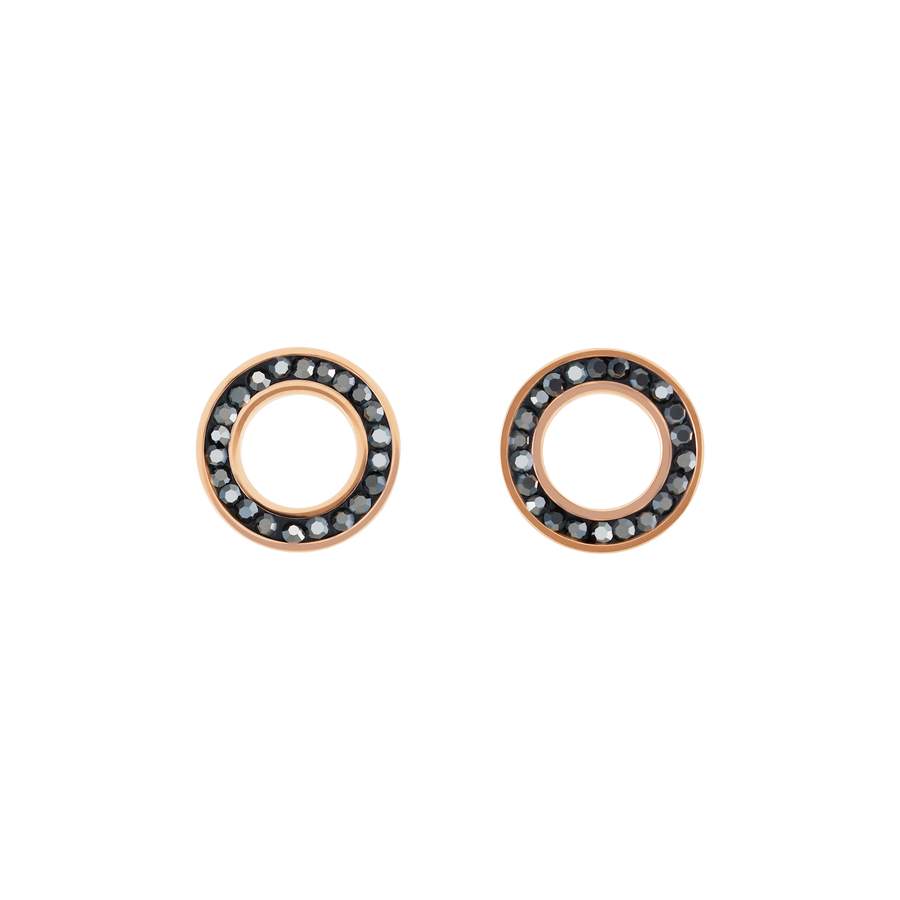 Earrings Ring Crystals pavé anthracite small & stainless steel rose gold & silver
