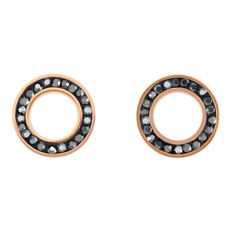 Earrings Ring Crystals pavé anthracite small & stainless steel rose gold & silver