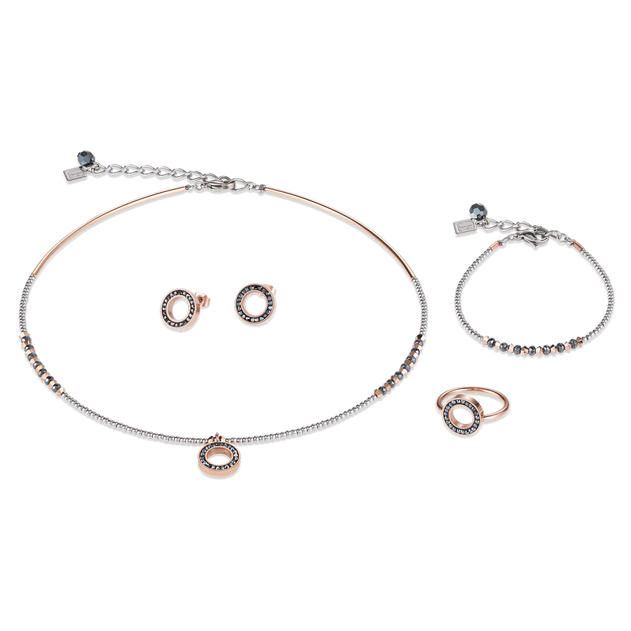 Earrings Ring Crystals pavé anthracite small & stainless steel rose gold & silver