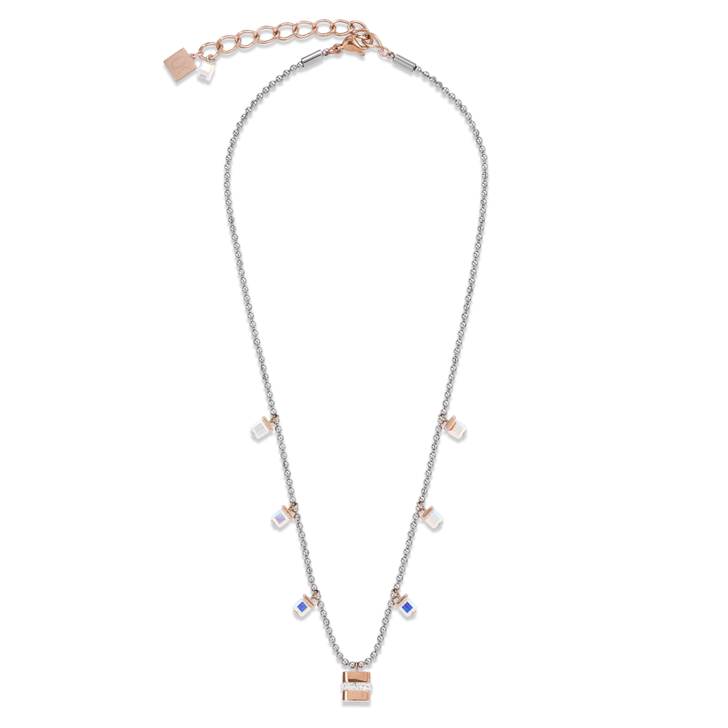 Necklace Cube stainless steel rose gold & crystals pavé & Crystals silver-crystal