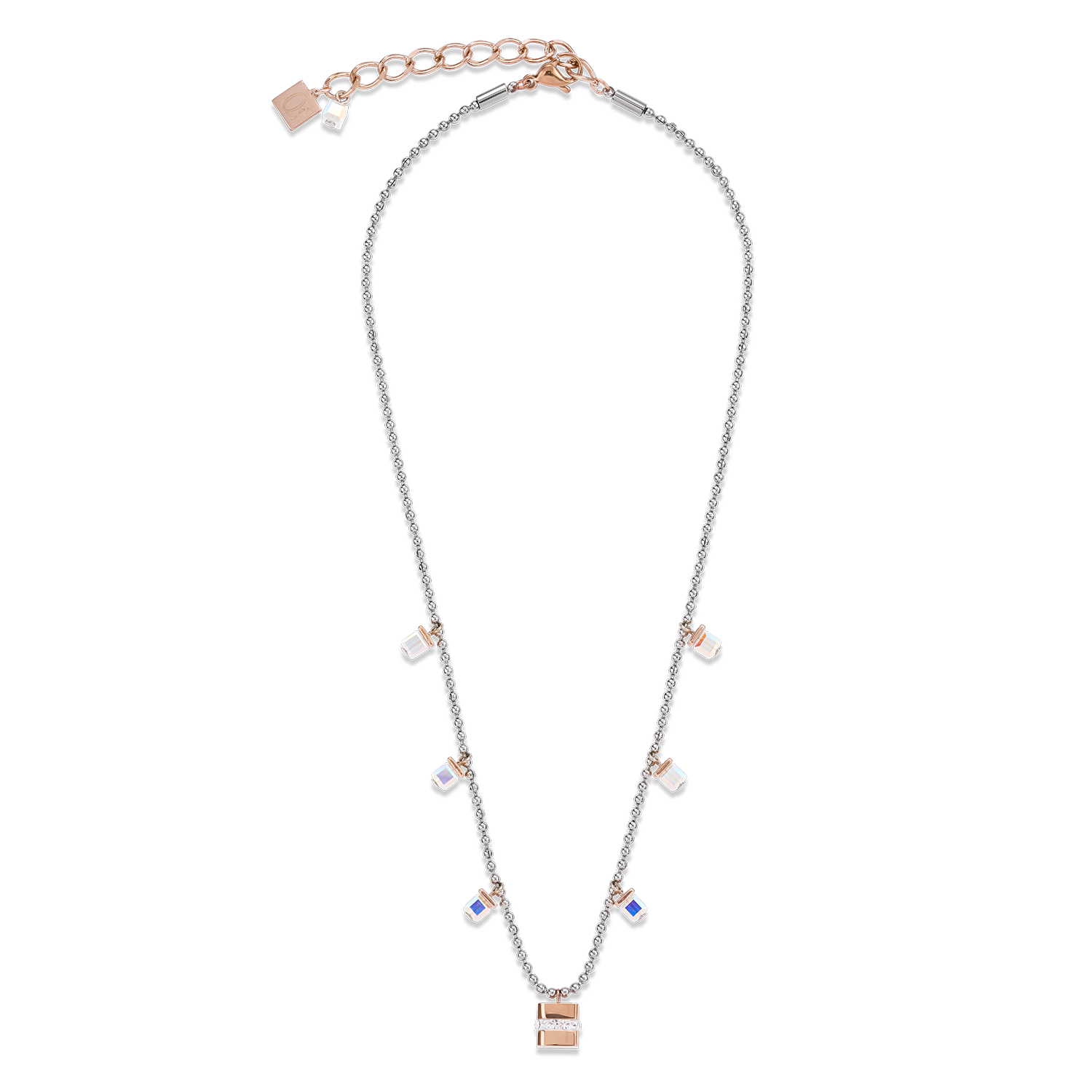Necklace Cube stainless steel rose gold & crystals pavé & Crystals silver-crystal