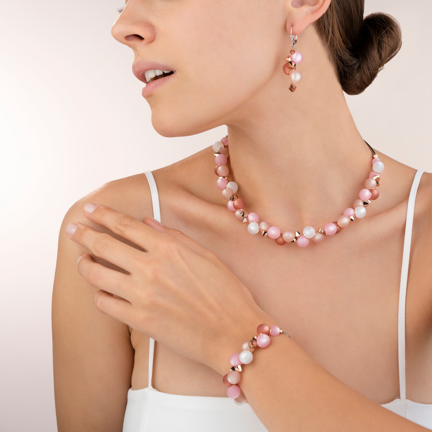 Necklace Polaris, Crystals & stainless steel rose-beige