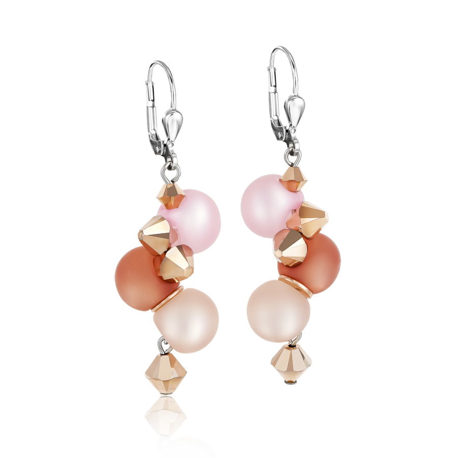 Earrings Polaris, Crystals & stainless steel rose-beige