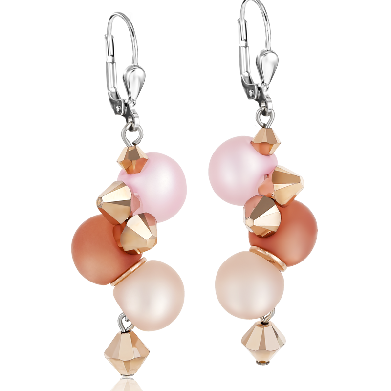 Earrings Polaris, Crystals & stainless steel rose-beige