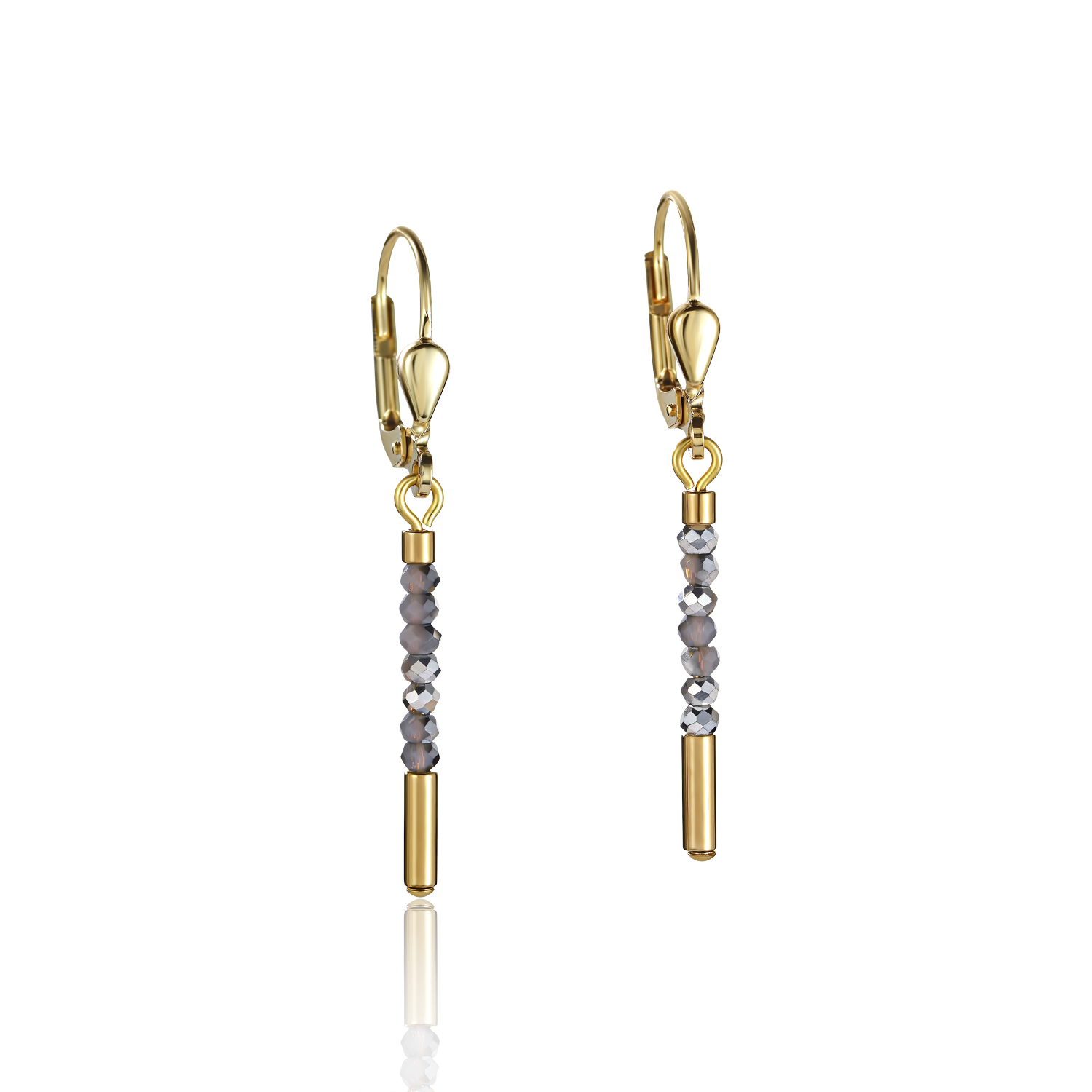 Earrings Waterfall small stainless steel gold & glass silver