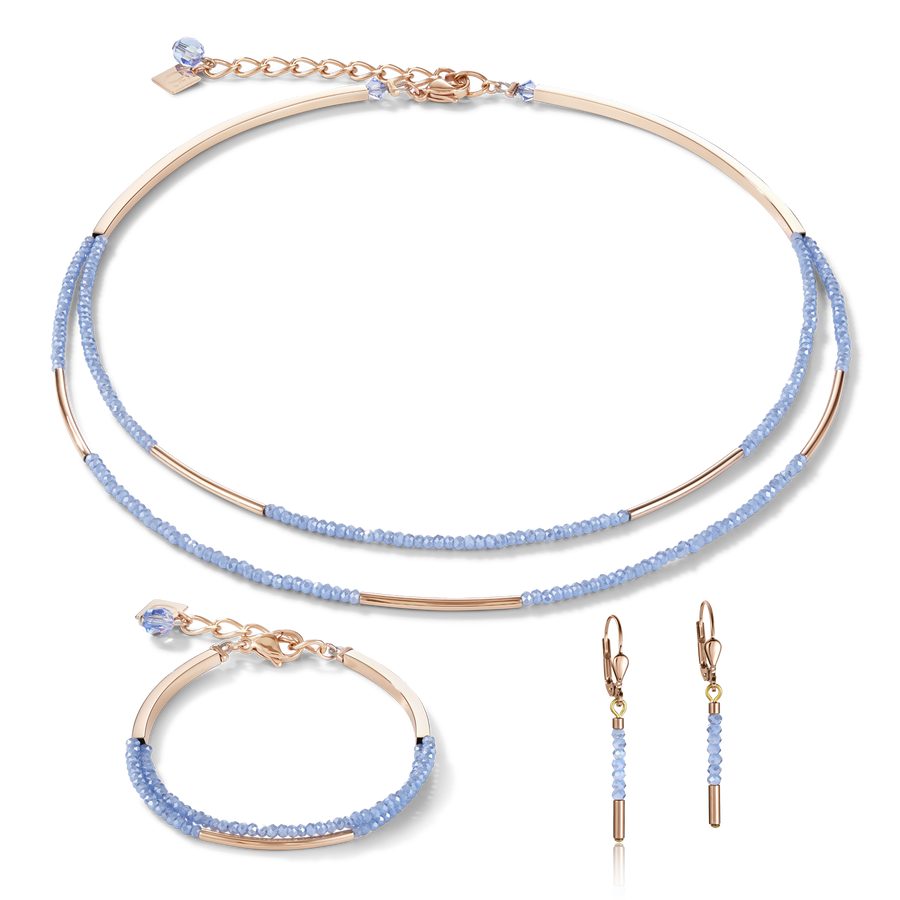 Bracelet Waterfall small stainless steel rose gold & glass light blue