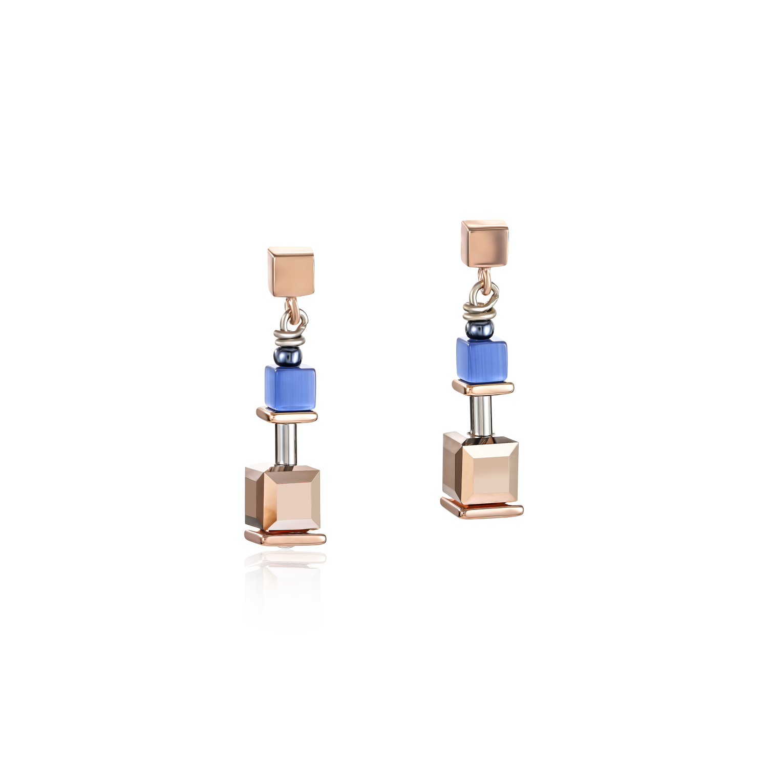 Earrings GeoCUBE® blue-rose gold