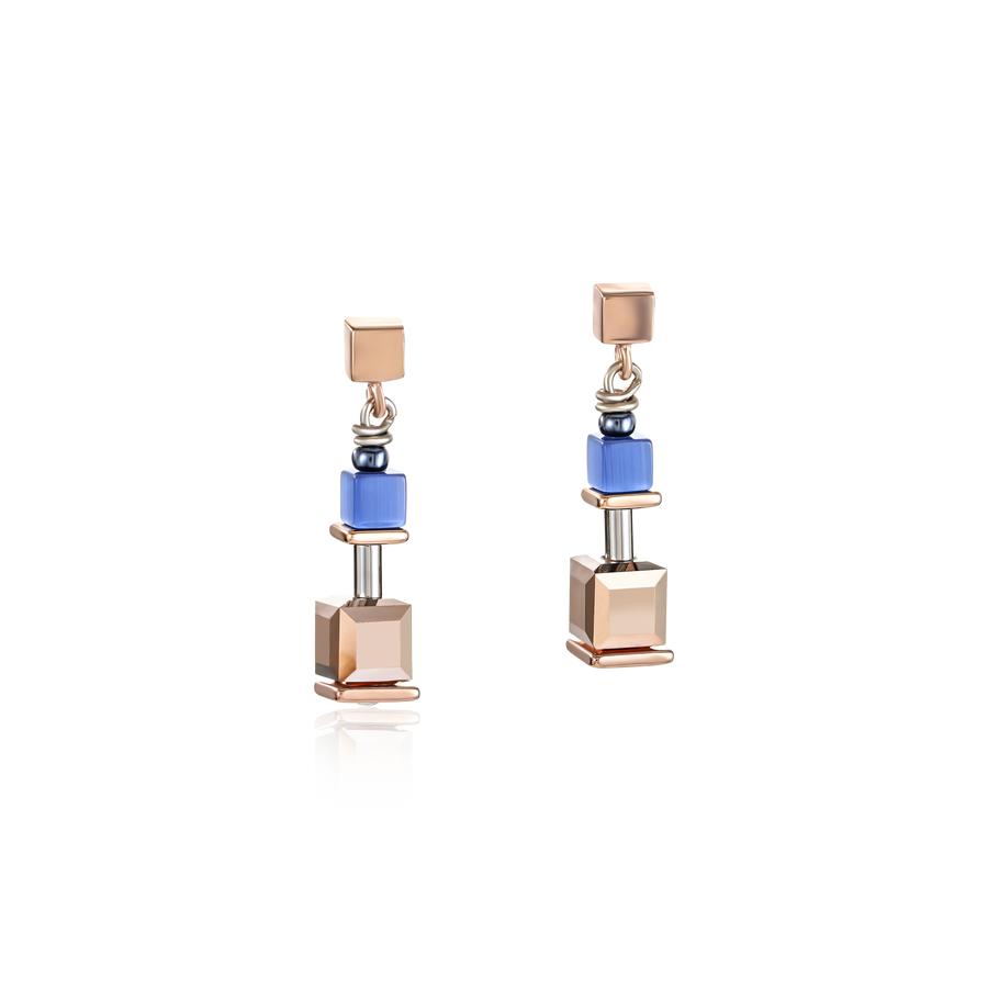 Earrings GeoCUBE® blue-rose gold