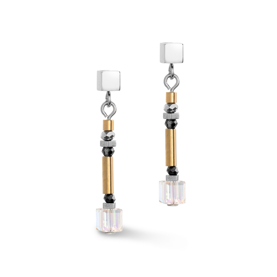 Cube Story Minimalistic Sparkling earrings grey gold
