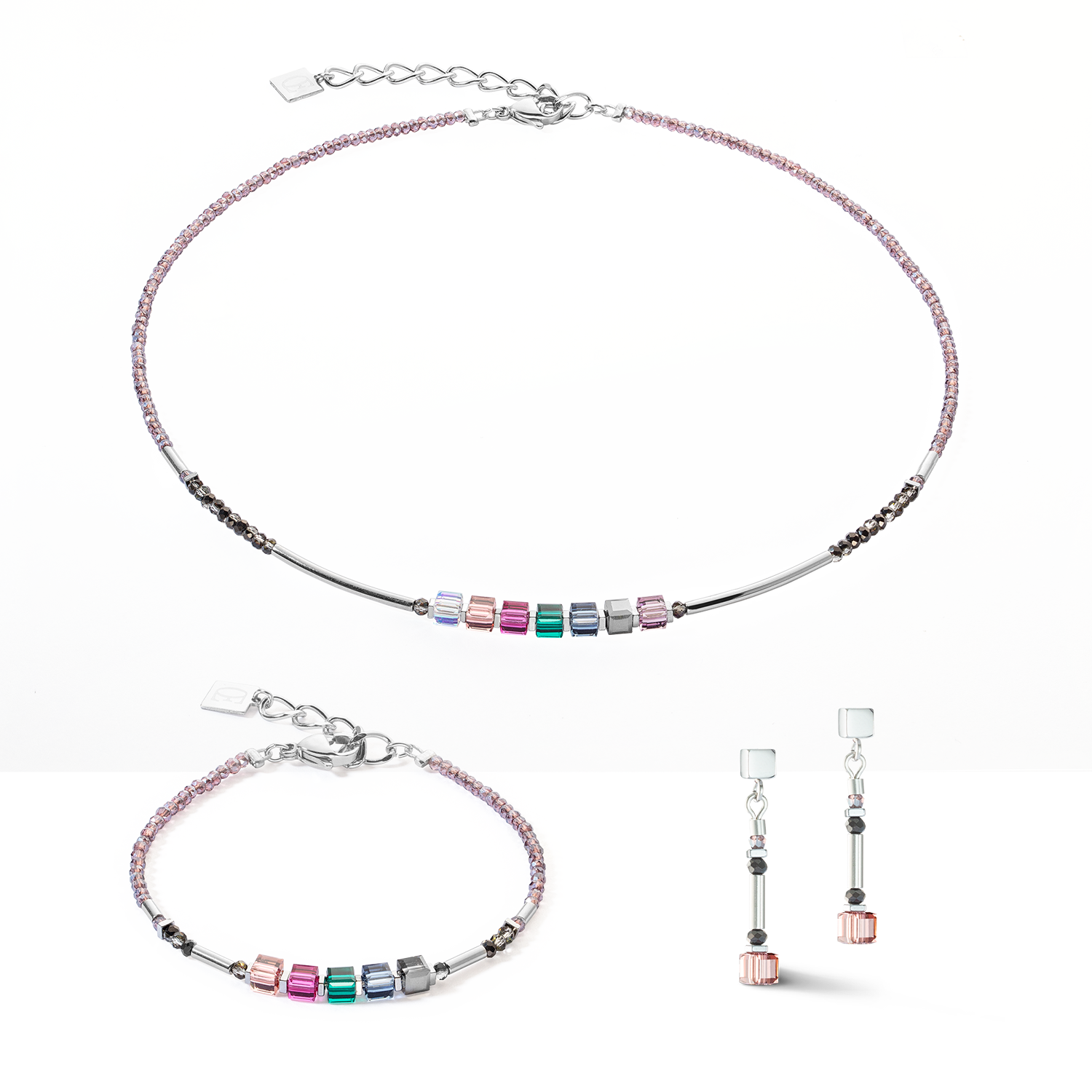 Cube Story Minimalistic Sparkling earrings Multicolour Art Nouveau