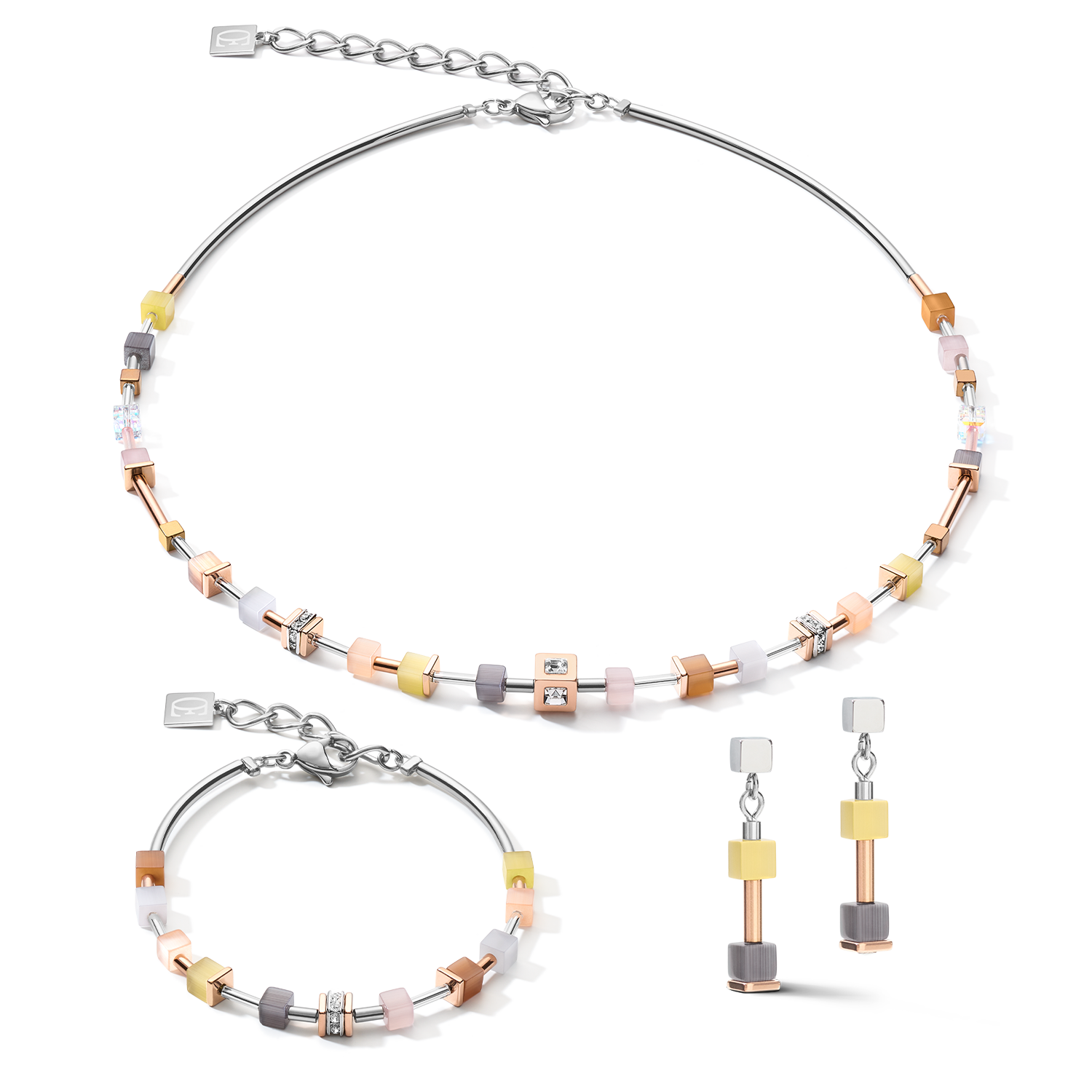Earrings GeoCUBE® fine pastel beige-olive