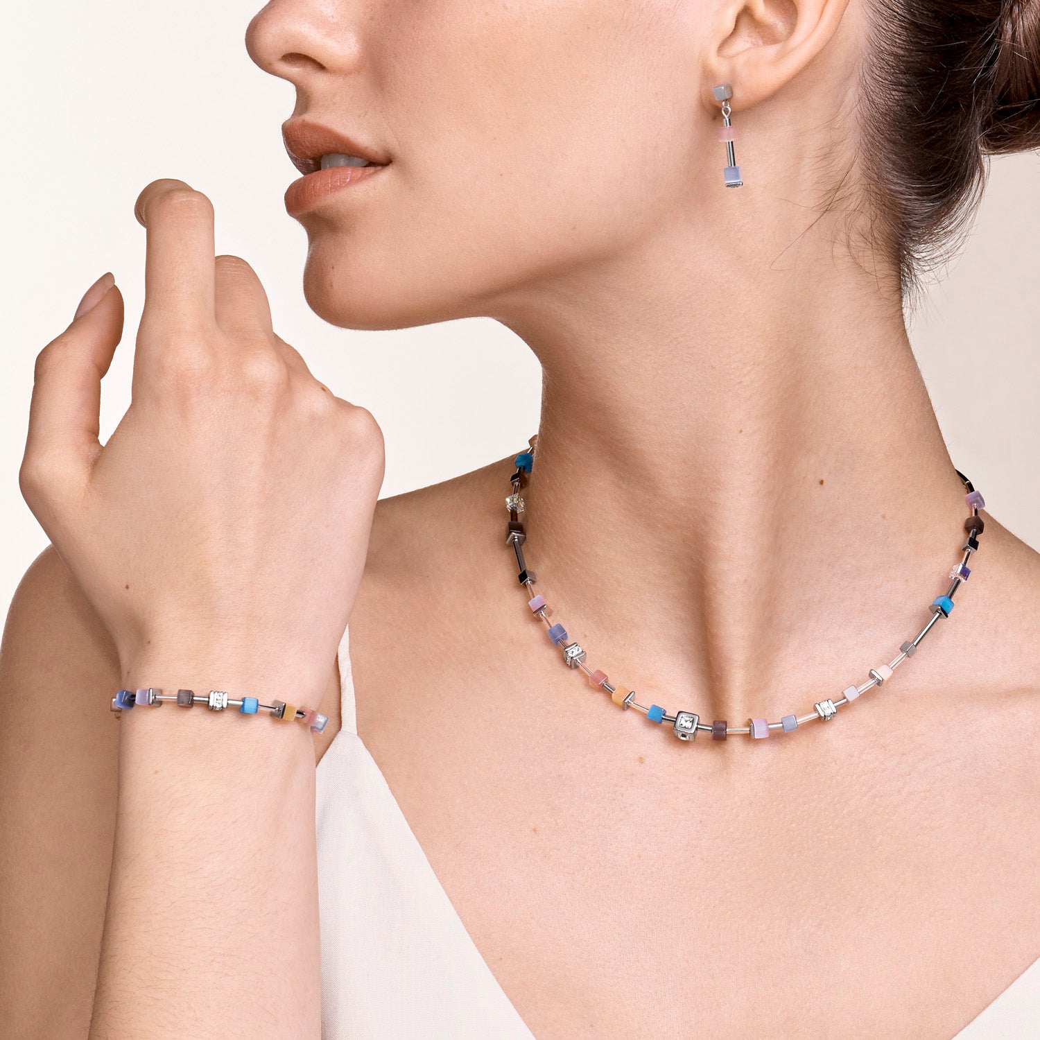 Bracelet GeoCUBE® fine pastel blue-rose