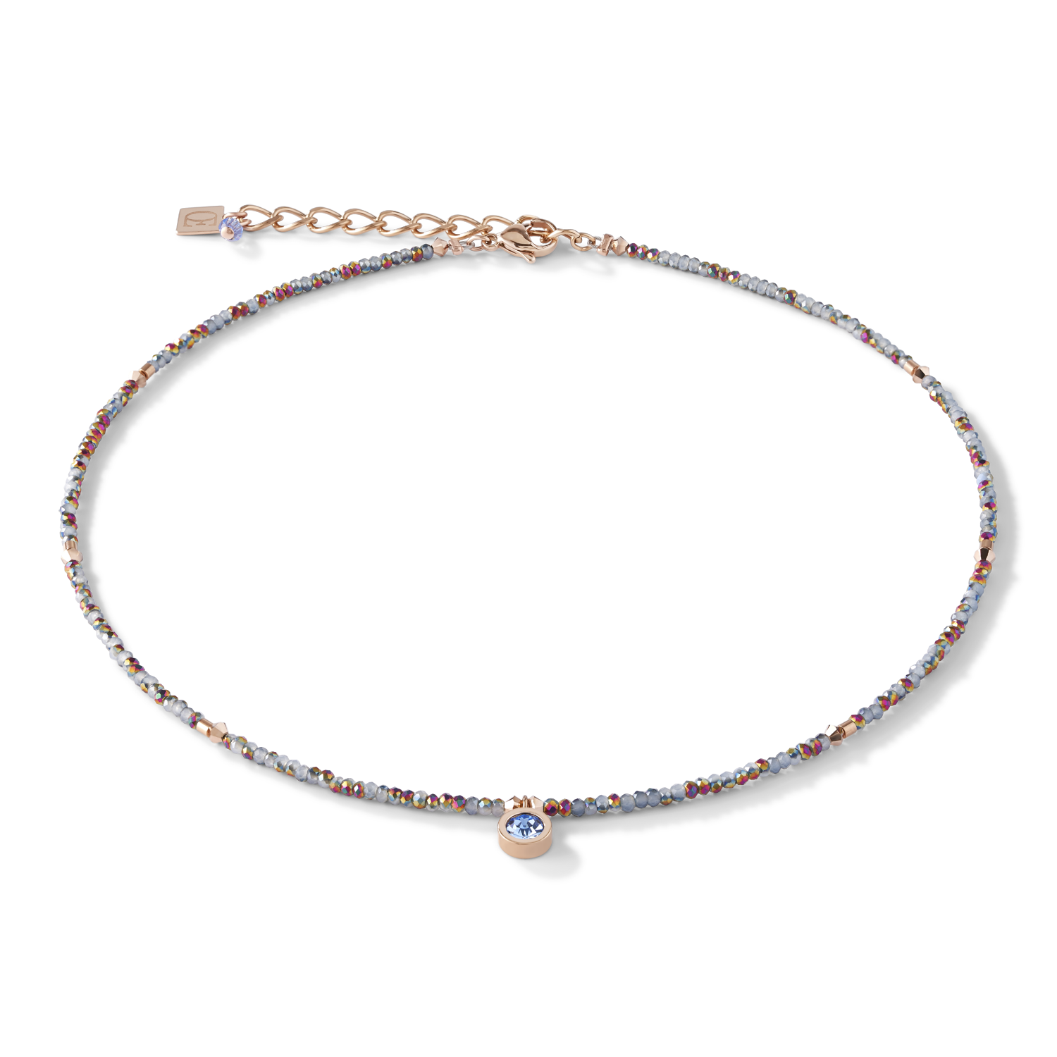 Necklace small crystal rose gold & light blue