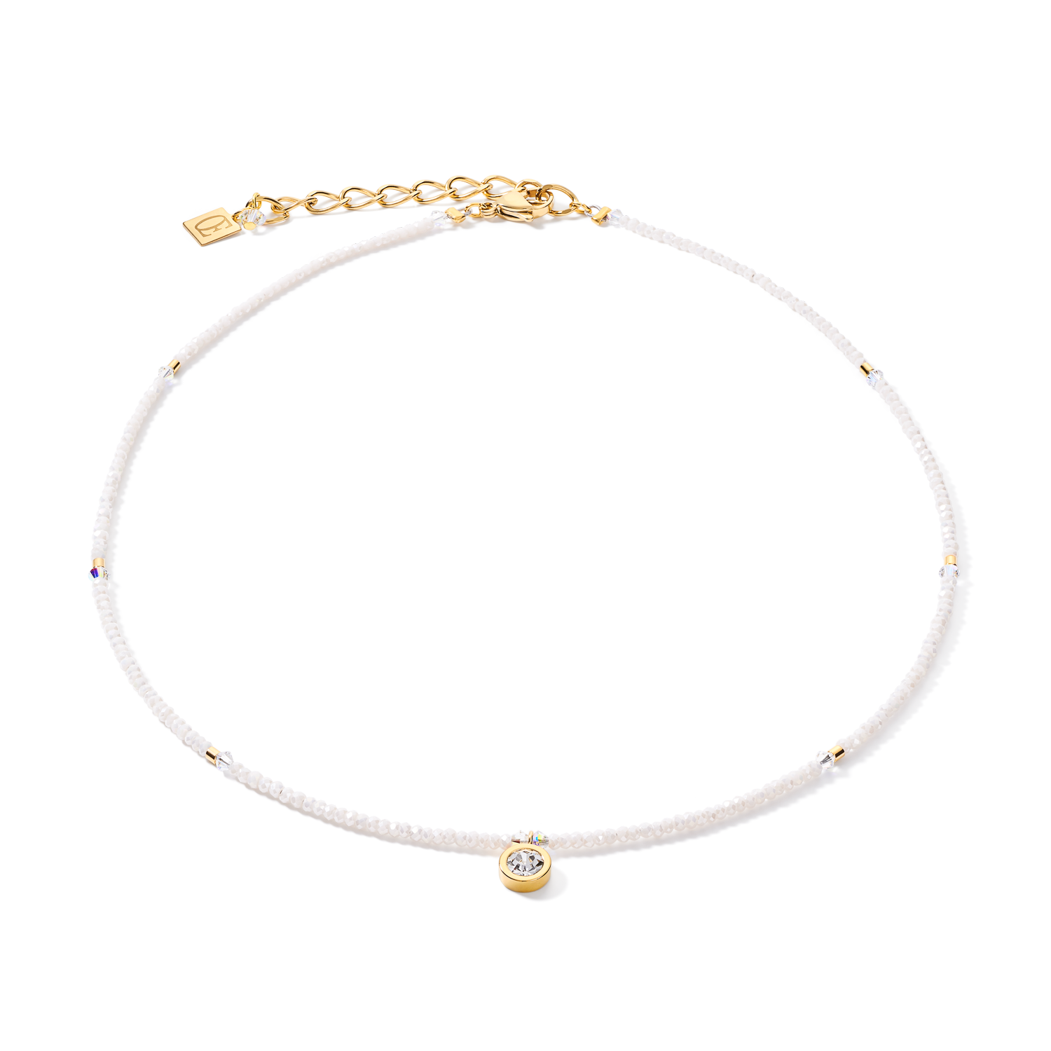 Necklace small crystal gold & white