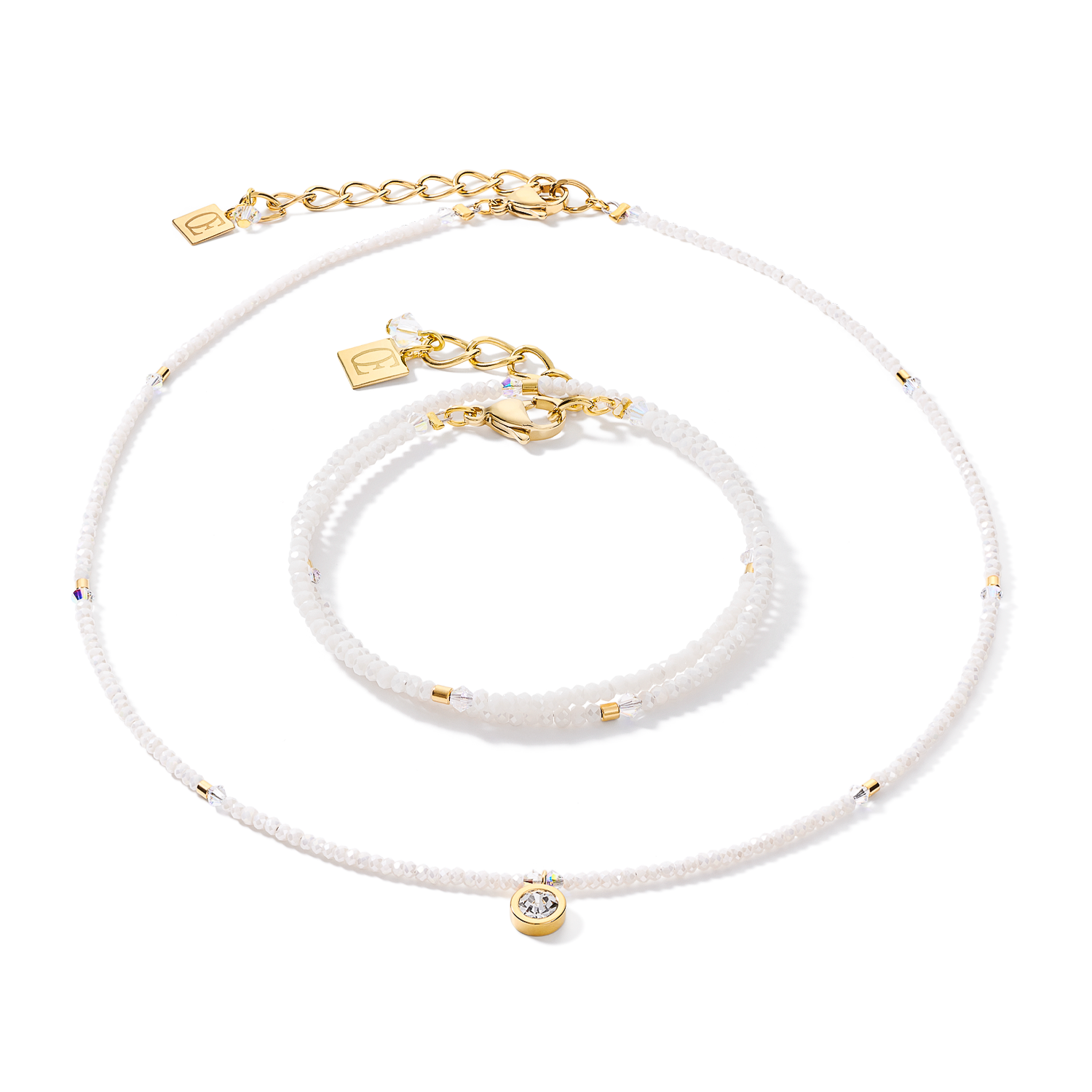 Necklace small crystal gold & white