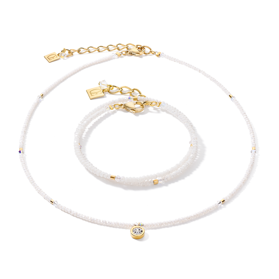 Necklace small crystal gold & white