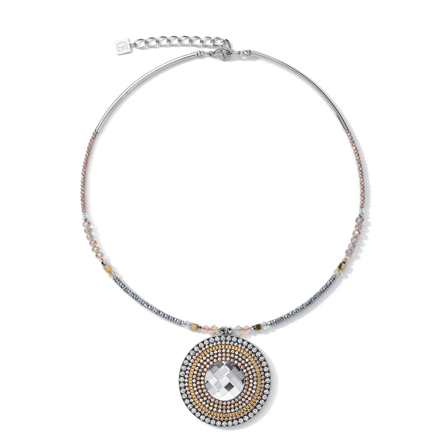 Necklace Amulet Bicolour Crystals & Hematite gold-silver