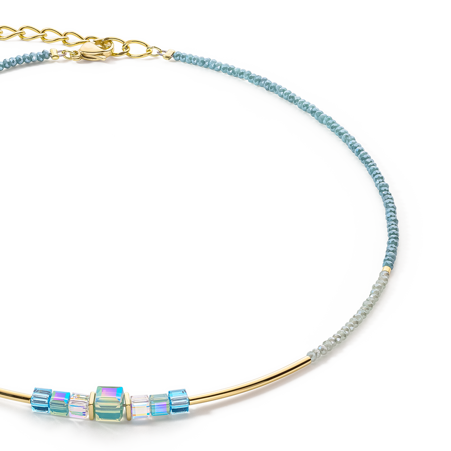 Cube Story Minimalistic necklace gold-turquoise