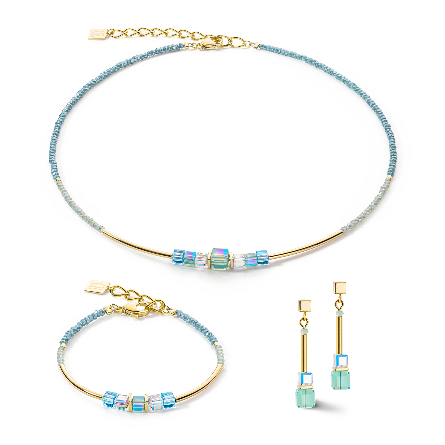 Cube Story Minimalistic necklace gold-turquoise
