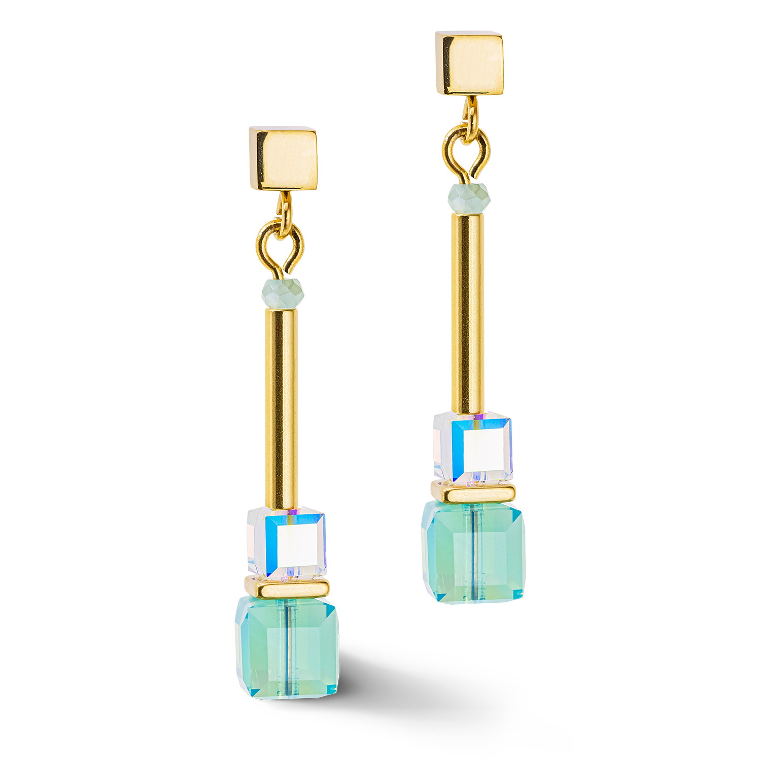 Cube Story Minimalistic earrings gold-turquoise