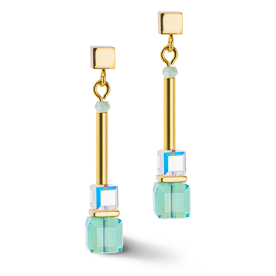 Cube Story Minimalistic earrings gold-turquoise