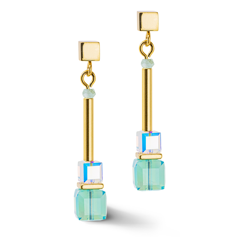 Cube Story Minimalistic earrings gold-turquoise