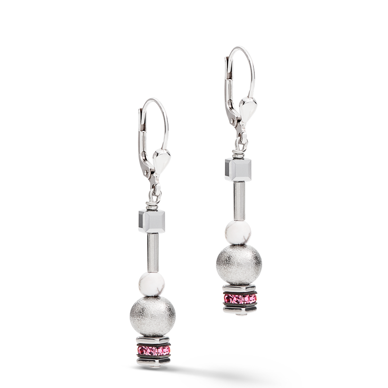 Earrings Pearls & Cubes gemstones silver-rose