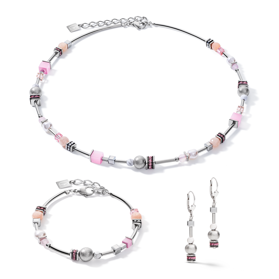 Earrings Pearls & Cubes gemstones silver-rose