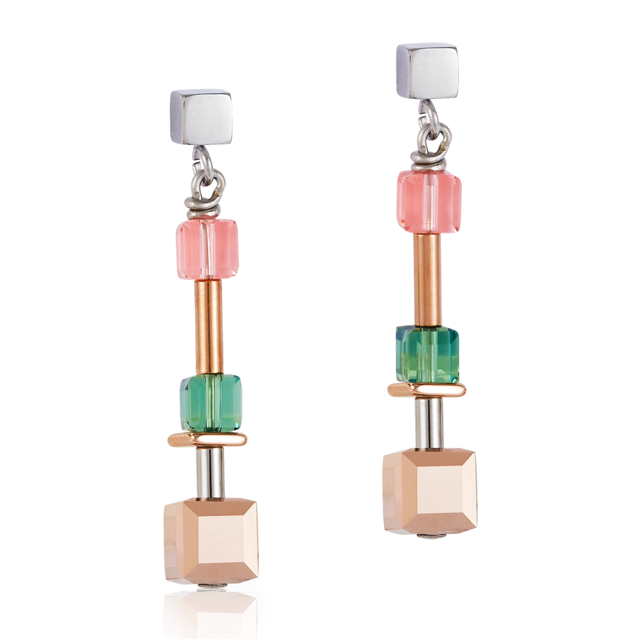 Earrings GeoCUBE® multicolour & stainless steel rose gold
