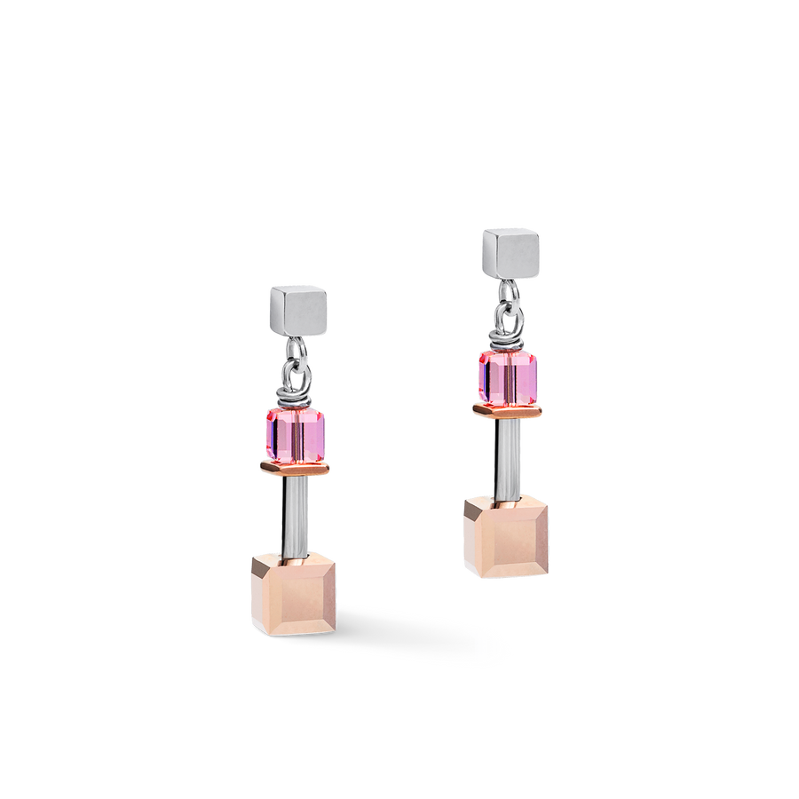 Earrings GeoCUBE® Crystals & stainless steel rose gold-silver multicolour Art Nouveau