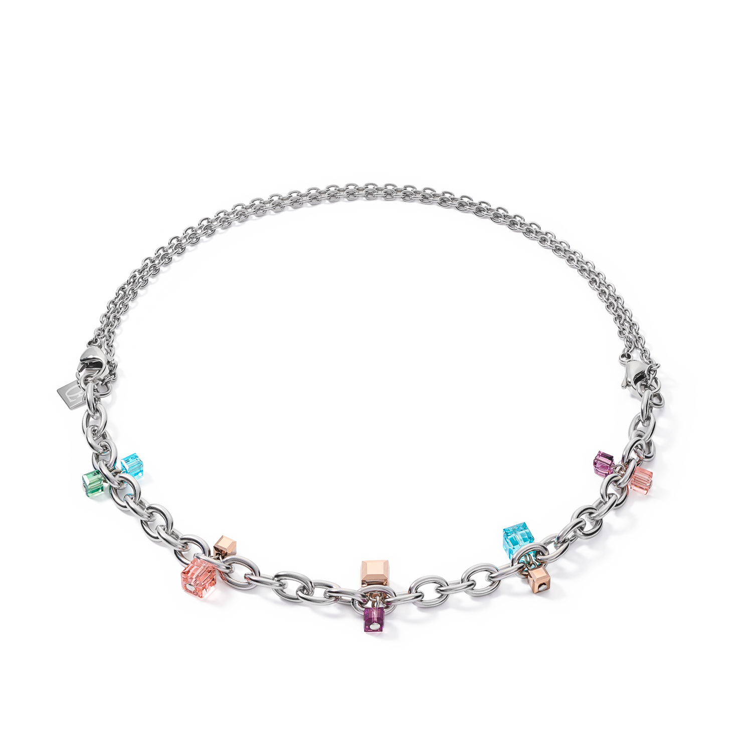 Necklace casual & chunky chain stainless steel &  Crystals silver-multicolour Art Nouveau