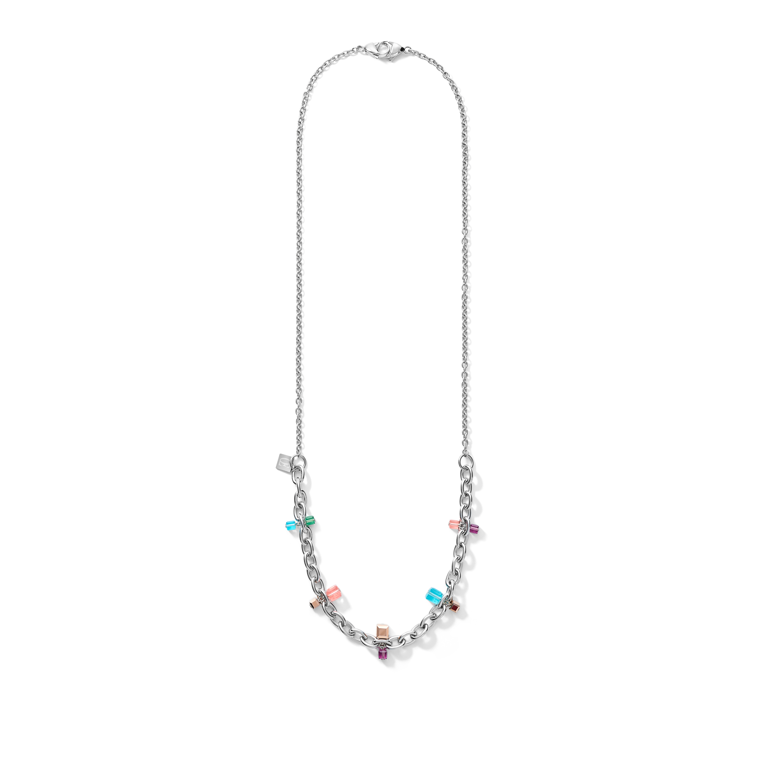 Necklace casual & chunky chain stainless steel &  Crystals silver-multicolour Art Nouveau