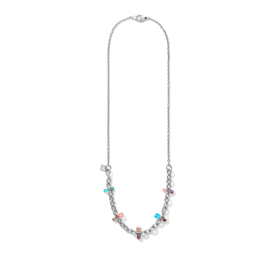 Necklace casual & chunky chain stainless steel &  Crystals silver-multicolour Art Nouveau