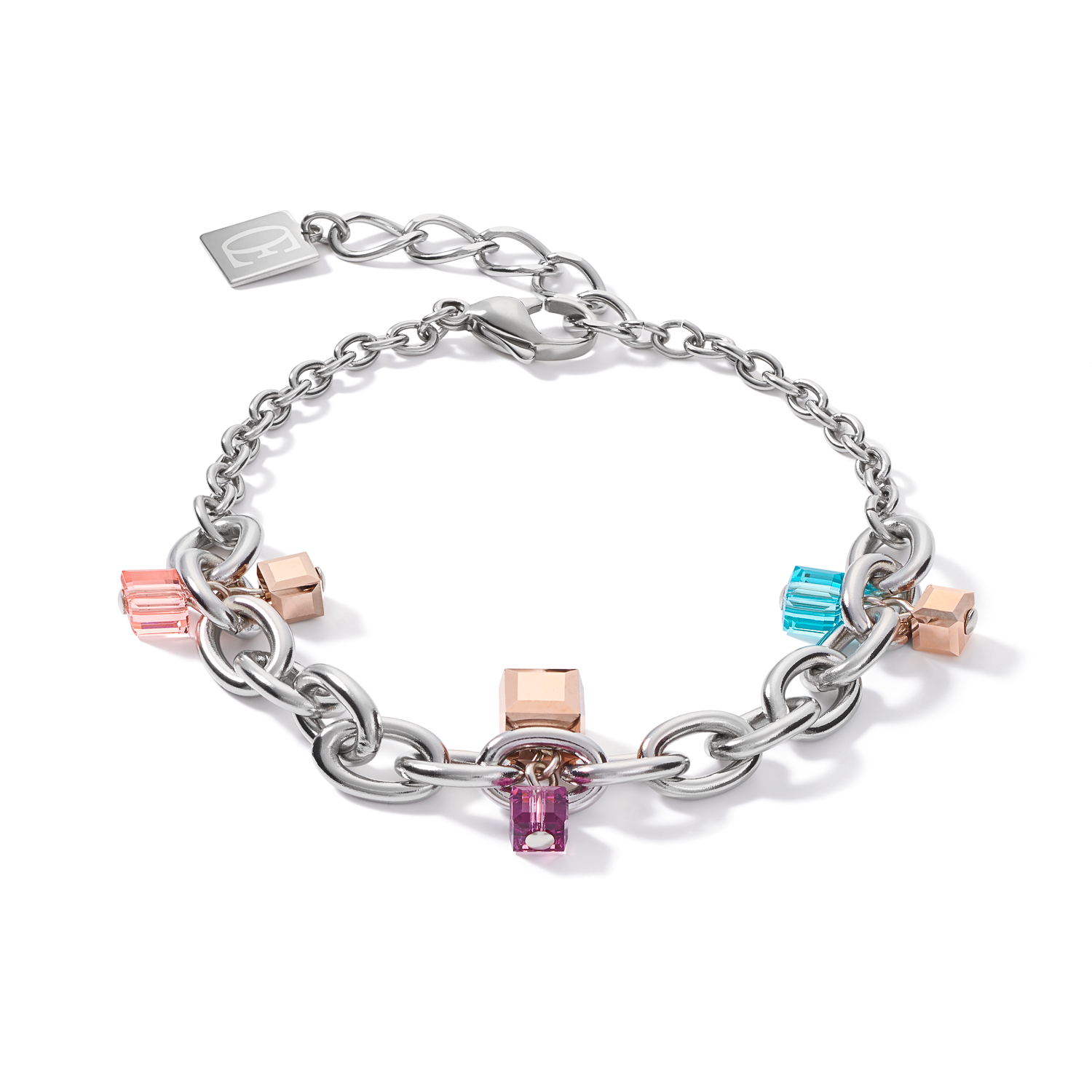 Bracelet casual & chunky chain stainless steel &  Crystals silver-multicolour Art Nouveau