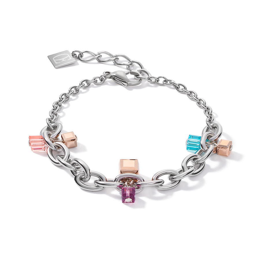 Bracelet casual & chunky chain stainless steel &  Crystals silver-multicolour Art Nouveau