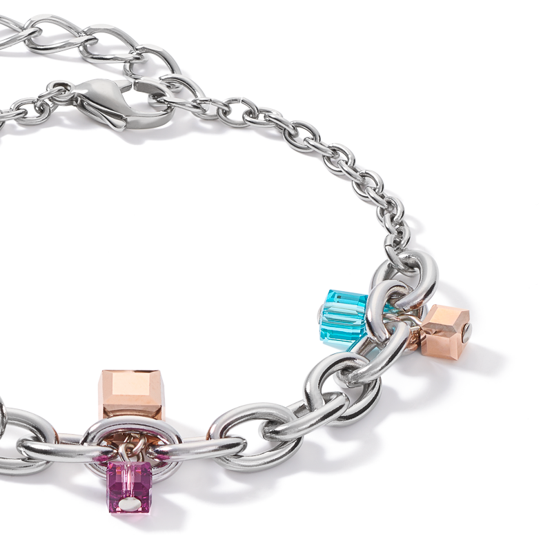 Bracelet casual & chunky chain stainless steel &  Crystals silver-multicolour Art Nouveau