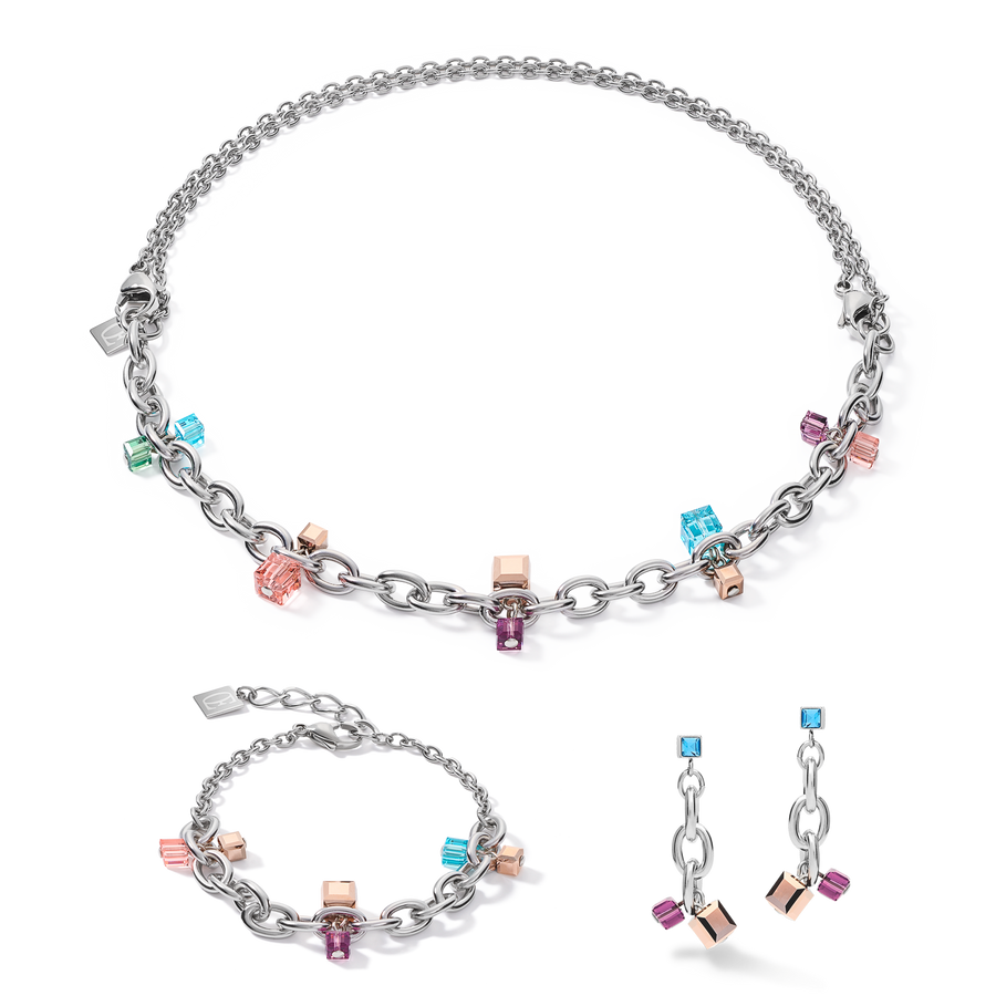 Bracelet casual & chunky chain stainless steel &  Crystals silver-multicolour Art Nouveau