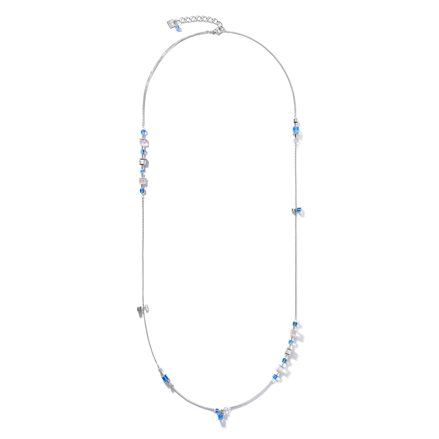 Necklace GeoCUBE® chain long stainless steel &  Crystals silver-blue