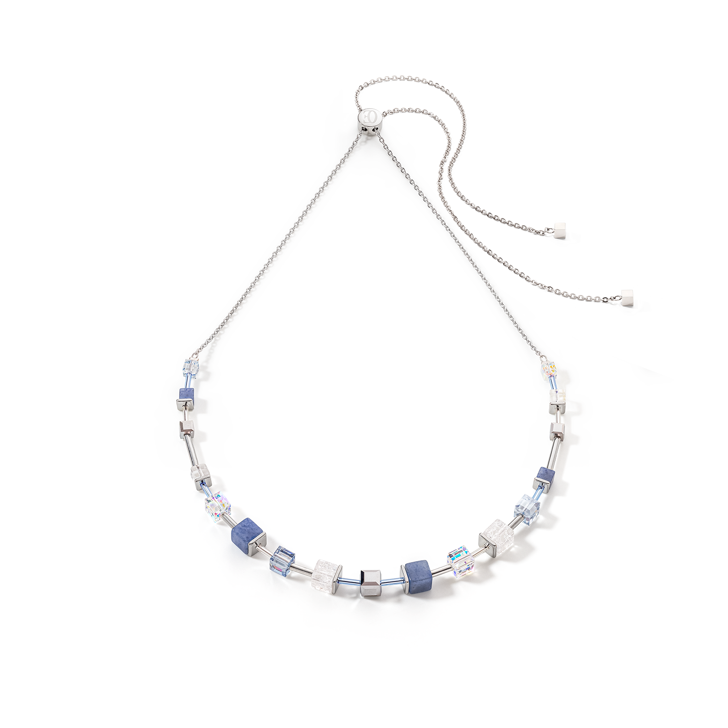 GeoCUBE® Precious & Slider Closure necklace silver-blue