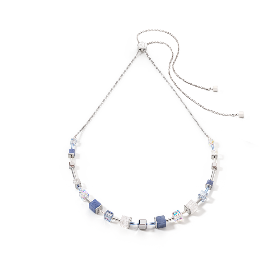 GeoCUBE® Precious & Slider Closure necklace silver-blue