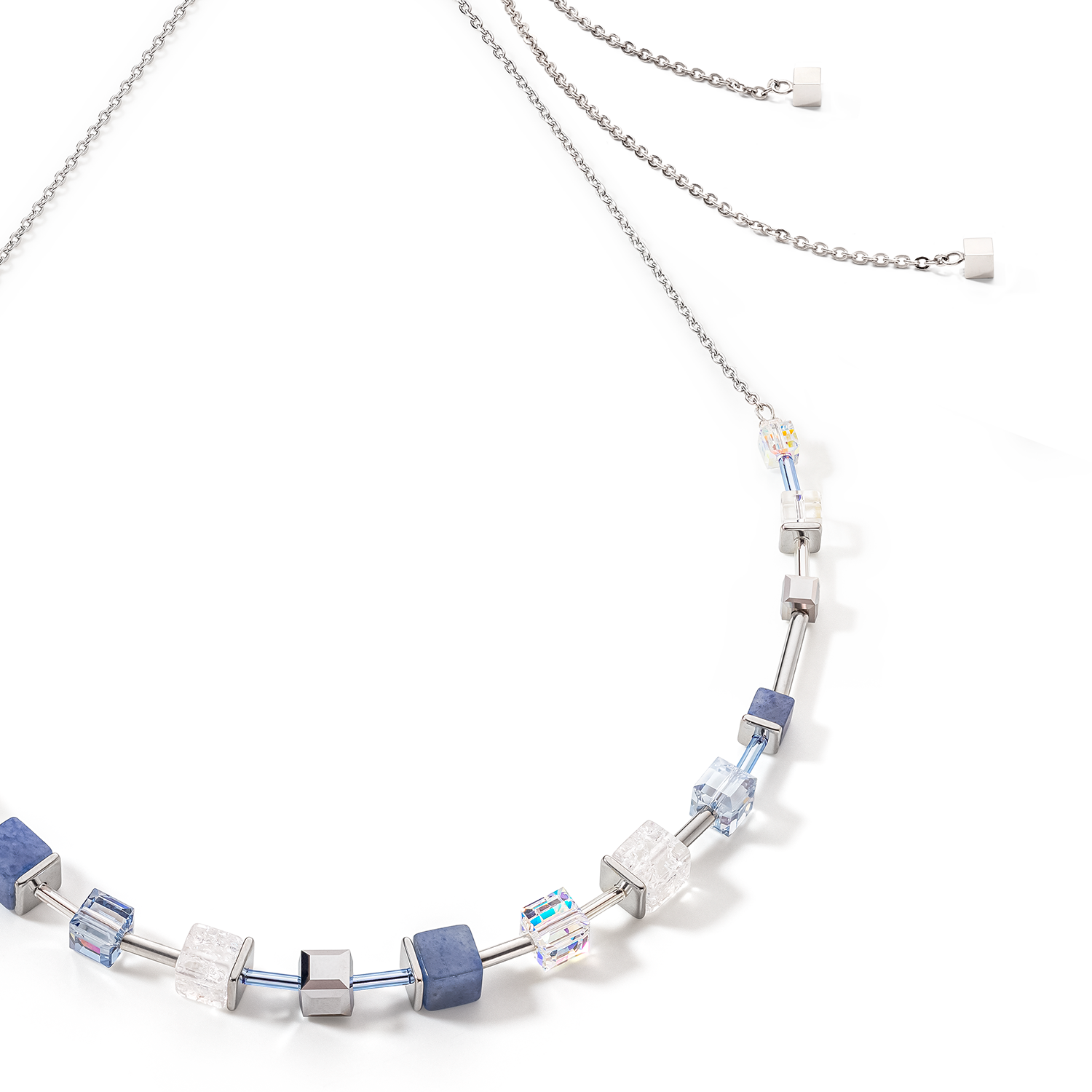 GeoCUBE® Precious & Slider Closure necklace silver-blue