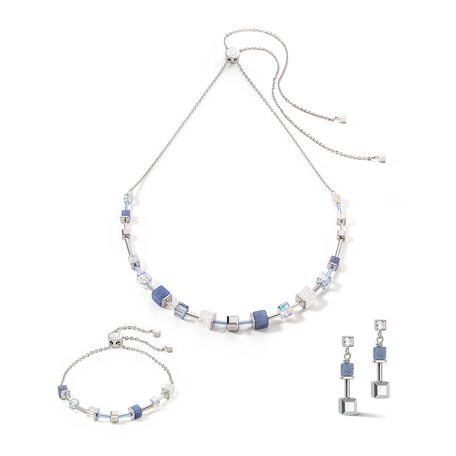 GeoCUBE® Precious & Slider Closure necklace silver-blue