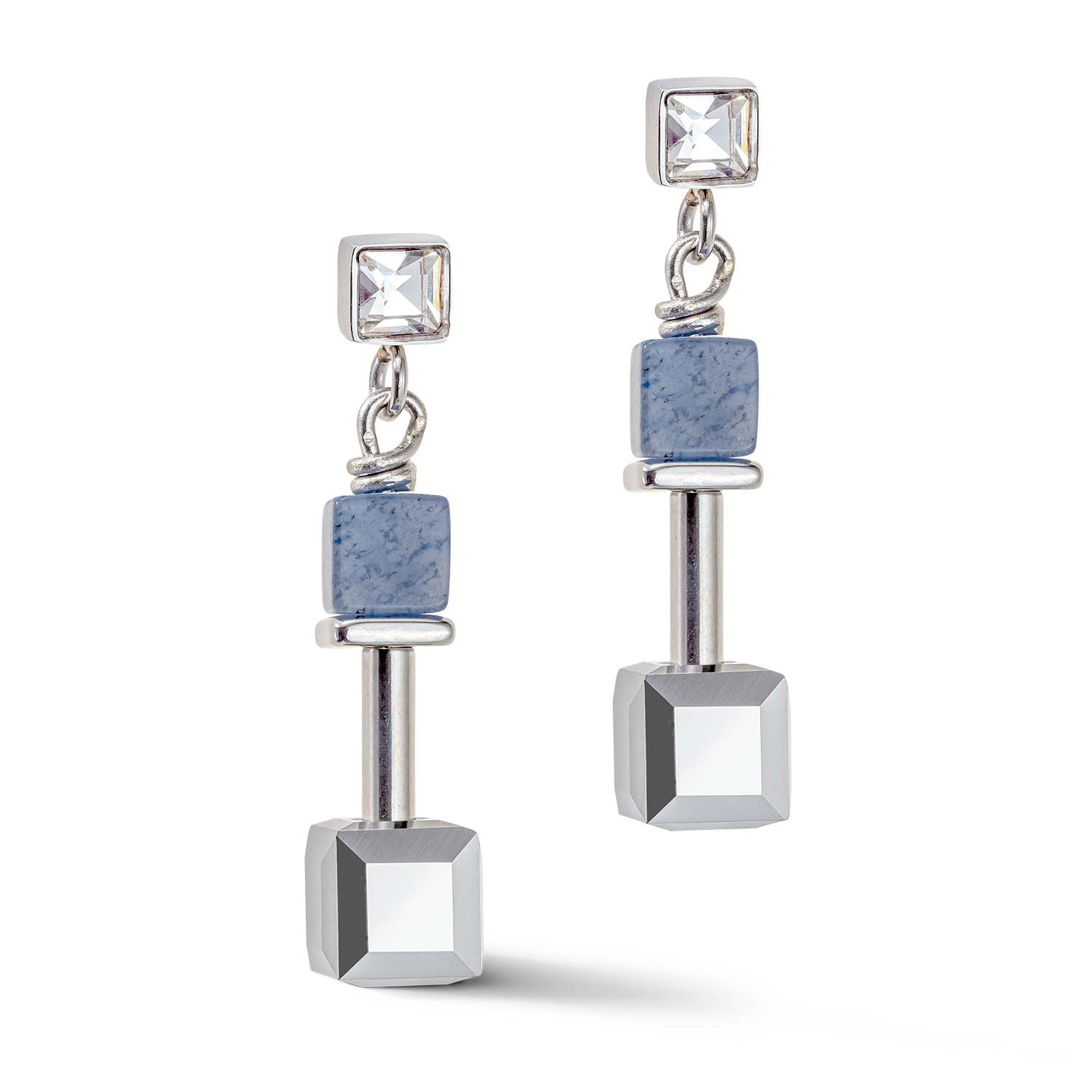 GeoCUBE® Precious & Slider Closure earrings silver-blue