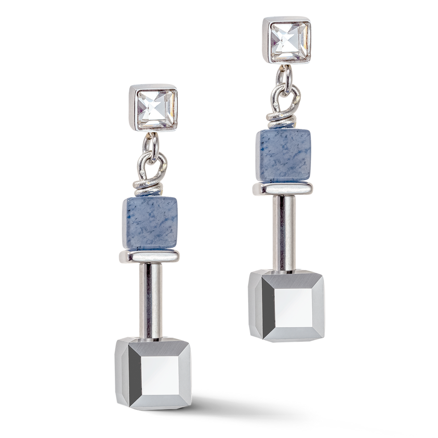 GeoCUBE® Precious & Slider Closure earrings silver-blue