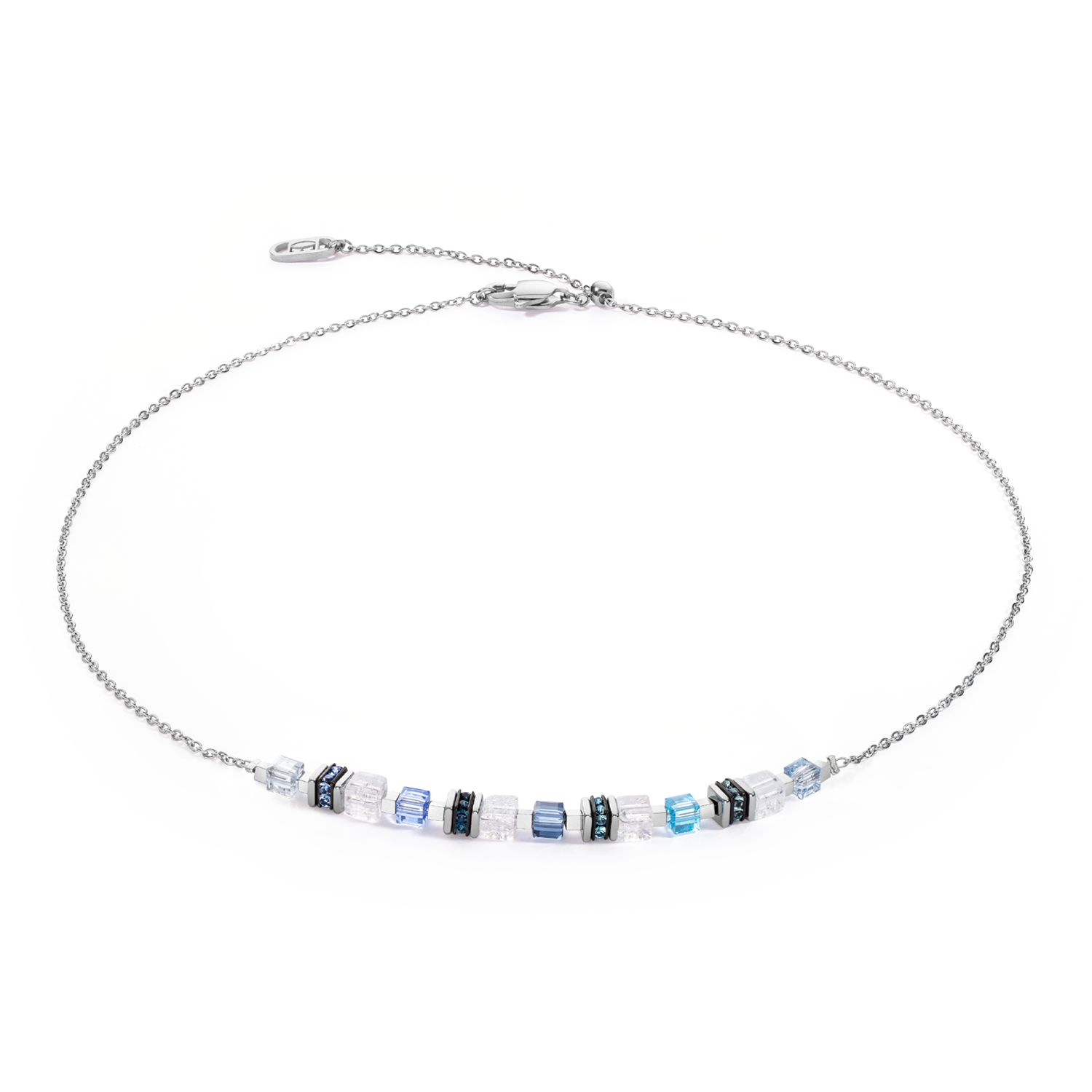 Necklace Mini Cubes & Chain silver-blue
