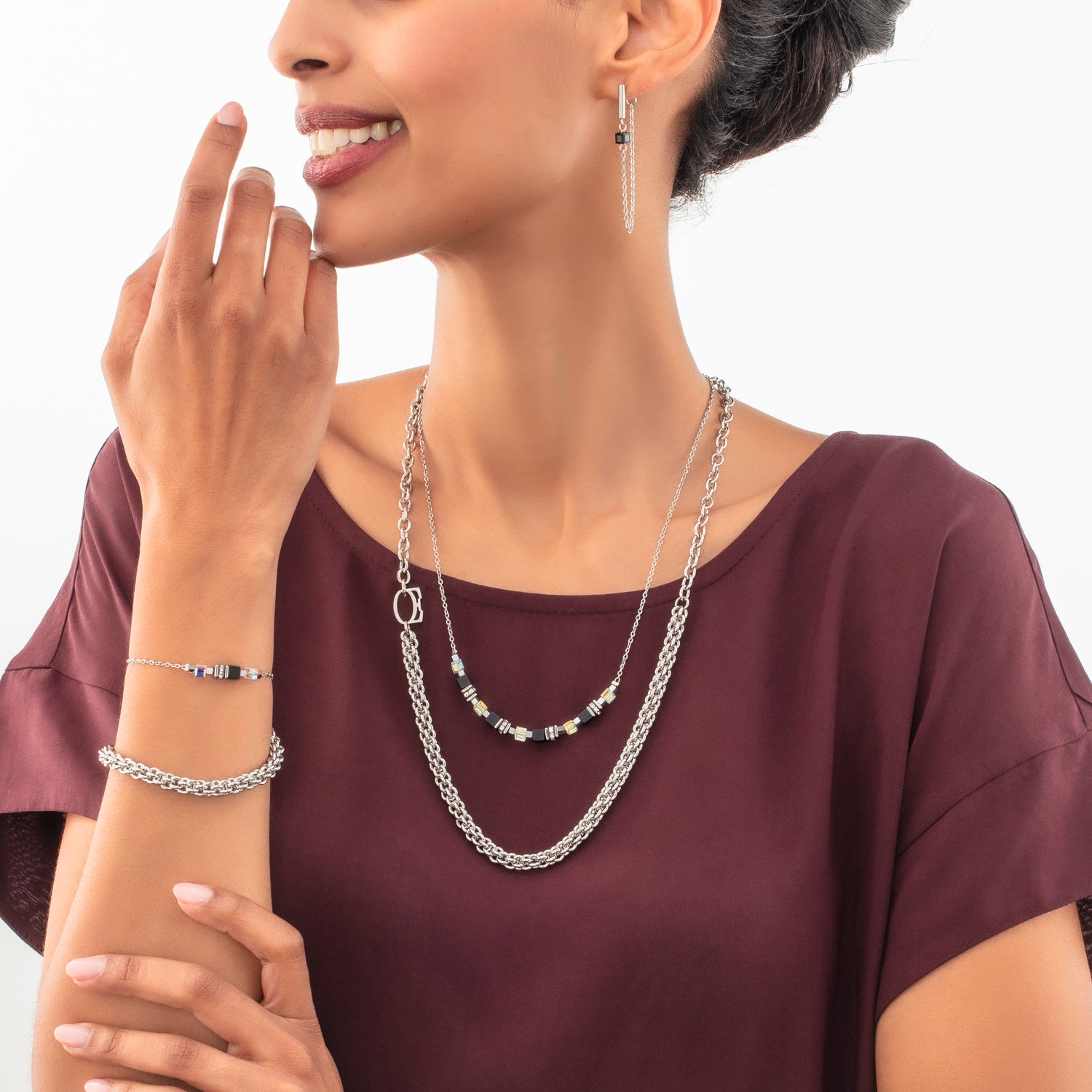 Bracelet Mini Cubes & Chain silver-black