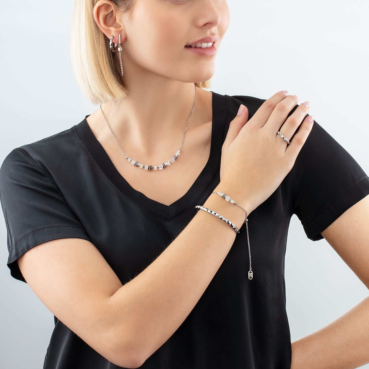 Bracelet Mini Cubes & Chain silver-white