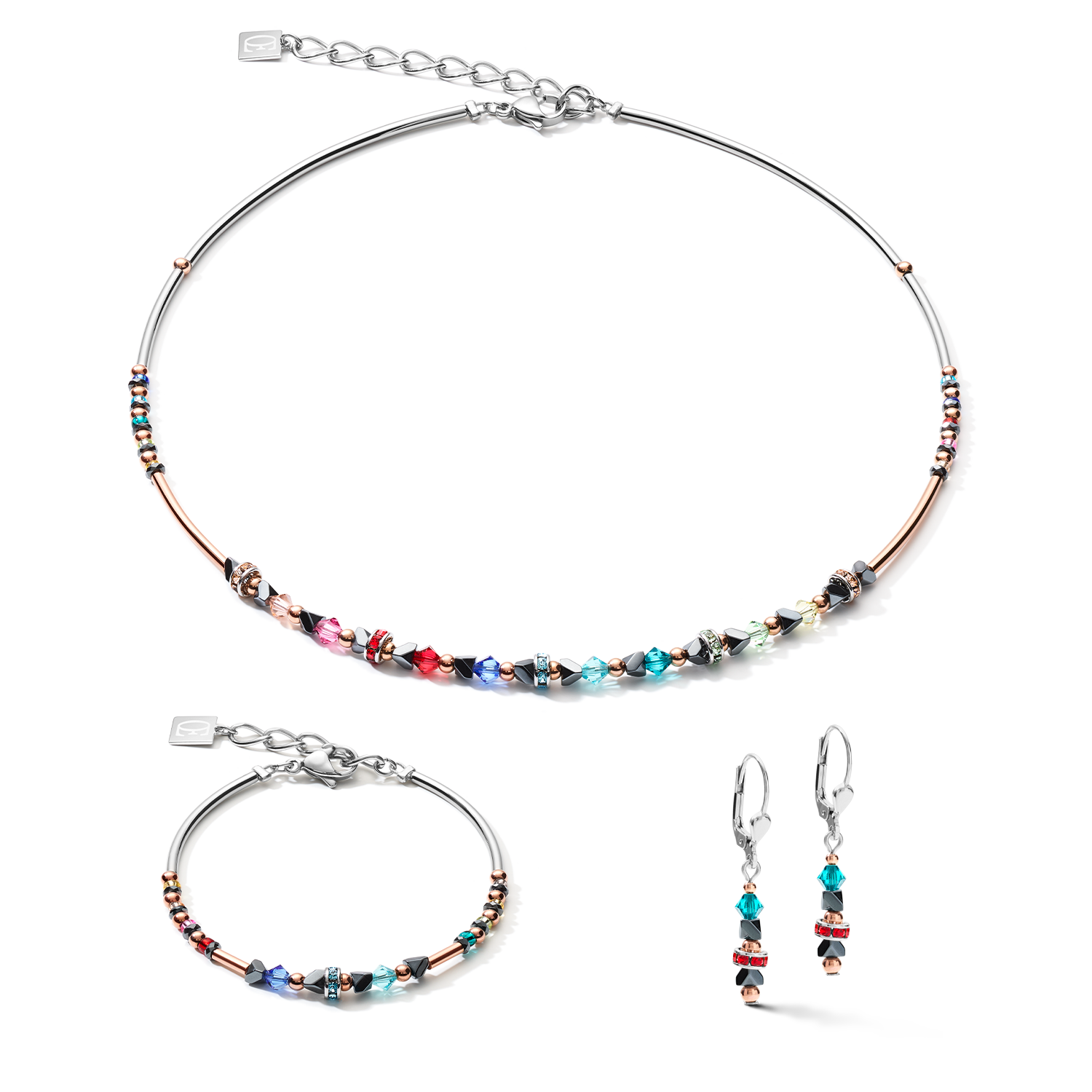 Bracelet Fine & Edgy Hematite & Crystals & Stainless Steel multicolor